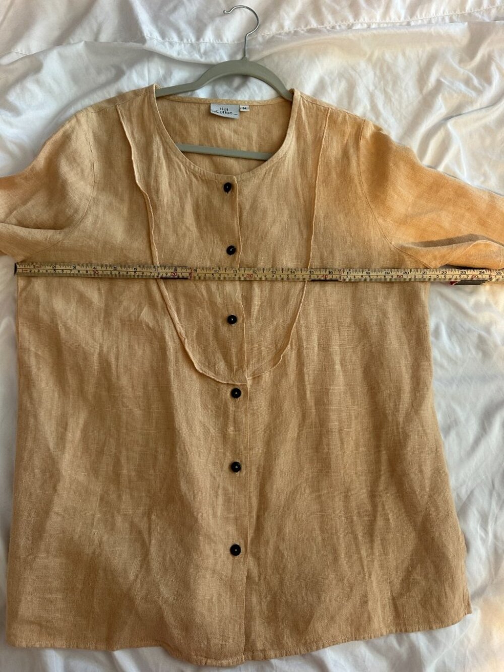 Hot Cotton 100% Linen Peach Shirt Women Size M Button Front Lightweight Summer - Picture 8 of 8